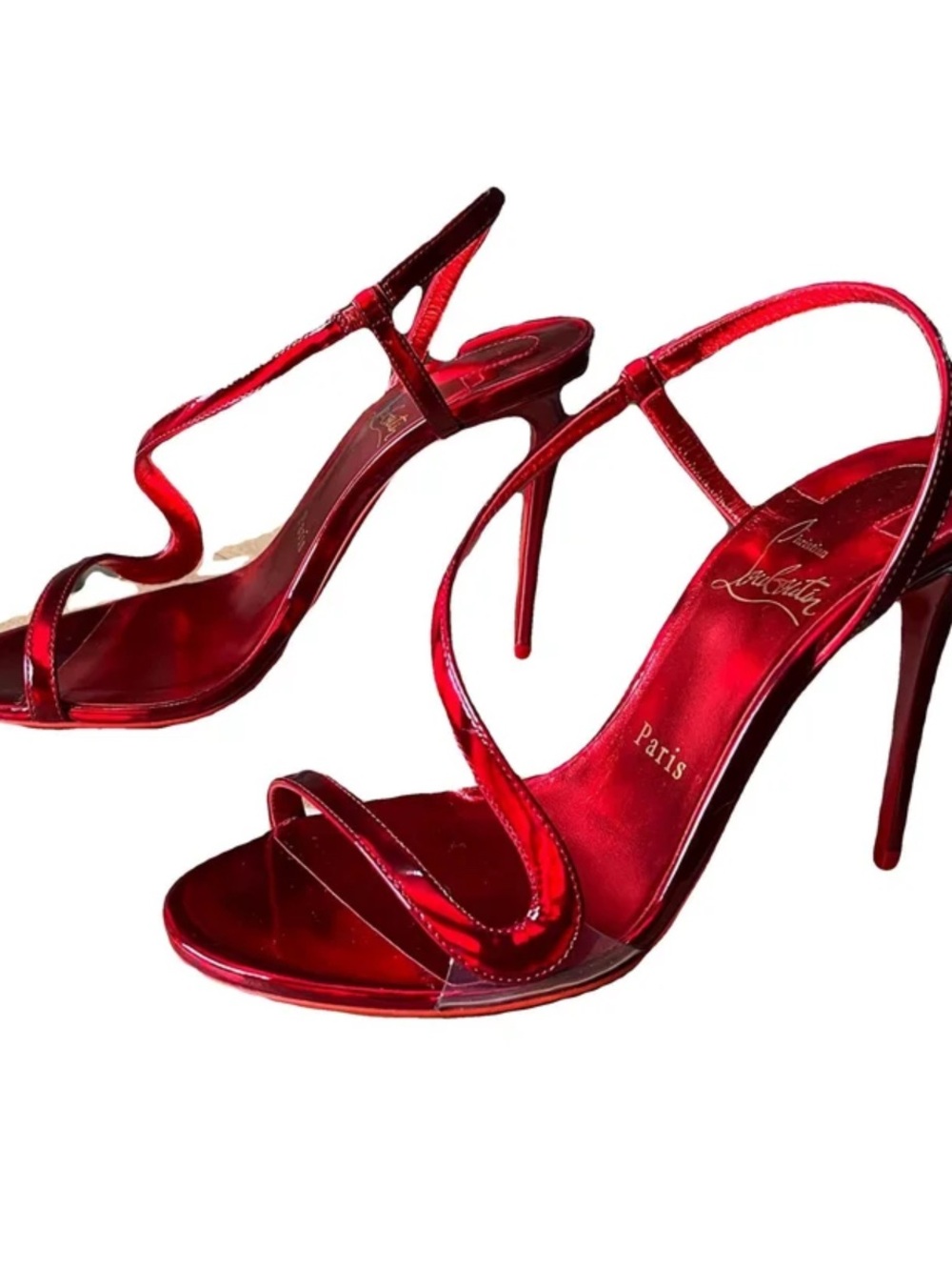 Christian Louboutin Metallic Red Patent Strappy Stiletto Sandals